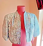 R&M Richards Petite 8 P Shirt Jacket Sequin Bolero Formal Seafoam Satin Fabric