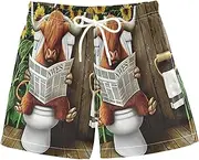[RPLIFE] Boys' Swim Shorts & Trunks, Anti Chafe Swim Trunks Boys 2 T, Highland Cow Reading