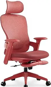 [TopJob] Fashionable Office Chair, Aura Ergonomic High Back Home Desk Chair with Headrest and Footrest, Ergonomic High-Back Mesh Rolling Work Swivel Chairs with Wheels Adjustable Lumbar Support (Red)