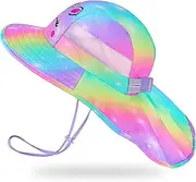 [Play Tailor] Kids Sun Hat UV Protection Unicorn Summer Beach Play Hats Wide Brim Neck Flap for Girls 2-9 Years