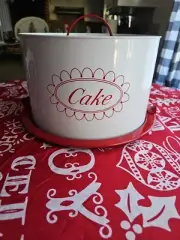 NEW! Vtg Style Large Metal White & Red Cake & Pie Carrier Taker Saver
