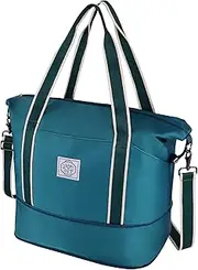 [WALNEW] Travel Duffle Bag, Carry On Bag for Women Men, Foldable Overnight Weekender Duffel Bags, Large Gym Tote Bag with Metal Buckle Detachable Shoulder Strap and Wet Compartment, Peacock Blue