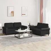 2 Piece Sofa Set with Cushions Black Faux Leather vidaXL