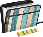 Quteprint 13 Pockets Expanding File Folder with Zipper Closure, Wooden Planks Accordion File Folder with Sticky Labels, Letter Size A4 Papers Expandable File Document Organizer