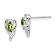Sterling Silver Rhodium Plated Diamond u0026 Peridot Post Earrings