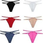 [Ayshie] Women Sexy G-string Underwear Assorted 6-Pack Cute Bow-Knot Silky T-String Thong Panties