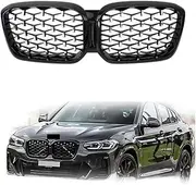 Front Kidney Grille Black Racing Grills Diamond Style Compatible For BMW X3 X4 G01 G02 2022+ Meteor Style Car Mesh Intake Hood Grid(Silver Black No Hole)
