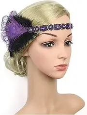Feather Headband Fashion Hairband 1920s Headpiece Feather Flapper Headband Great Gatsby Headdress Vintage Bandeau Femme Pour White Feather Headband (Size : PP)
