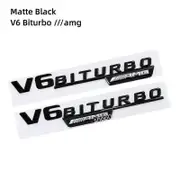 2Pcs V6 V8 V12 BITURBO 4MATIC+ Badge Car Fender Sticker Emblem For Mercedes Benz AMG W117 W205 C63 E63 W212 W176 A45 GLA45 Matte Black V6Amg