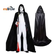 Adult Black Hooded Cape Robe Cloak Vampire Book Week Costume Cosplay Party S-XXL