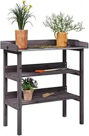 Grey Solid Wood Fir Plant Table with Shelves 78x38x82.5 cm for Indoor and Outdoor Use, Durable Flower Pot Stand Organizer, Home & Garden Decor