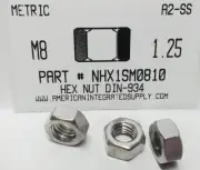 M8-1.25 HEX NUTS A2 STAINLESS STEEL (25)