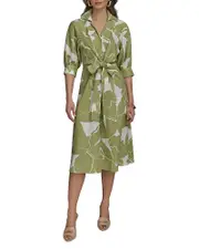 Donna Karan Tie Waist Floral Print Dress