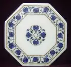 18" Marble side Table Top semi precious stones lapis inlaid floral art