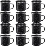12 Pcs Enamel Camping Mugs Small Coffee Mugs Tea Cups Portable Vintage Campfire Camping Cups Bulk with Handle for Coffee Tea Home Picnic Travel Indoor and Outdoor Activities,12 oz (Black)