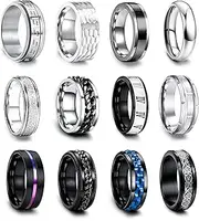 [EIELO] 12Pcs Stainless Steel Band Rings for Men Women Cool Fidget Spinning Chain Ring Anxiety Relief Fashion Simple Wedding Engagement Ring Set