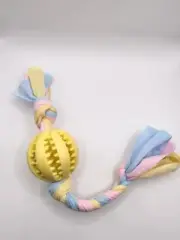 Yellow Durable Weaving Rope TPR Fun Non-Toxic Dog Teething Chew Squeaky Ball Toy