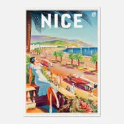 Galrie Charming Vintage Travel Poster of Nice French Riviera Art Print Home Décor, Poster Only, A0 84 x 119cm (33 X 47inch)