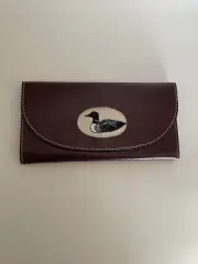 Full Grain, Leather Ladies Clutch Wallet Embroidered Duck Made In Usa