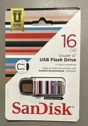 SanDisk 16GB Cruzer USB Flash Drive - U-clip it anywhere - NEW!
