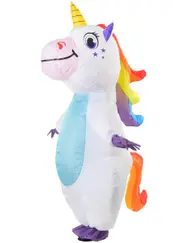 Inflatable White Unicorn with Rainbow Mane Adults Costume
