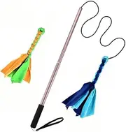 Dog Extendable Teaser Wand Pet Teasing Flirt Pole Interactive Toy （with 2 Cotton Chewing Rope） for Dog Outdoor Entertainment, Train and Exercise