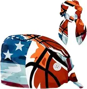 [YTYVAGT] Scrub Caps Women,Scrub Hats Suitable for Women,Basketball USA Flag Pattern