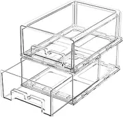 DAMYNUO 2 Pack Refrigerator Drawers - Fridge Organizer Bins Stackable Storage Drawers, Clear Refrigerator Organizing Containers Pull Out Drawer for Fruit, Vegetable Storage and Keep Fresh