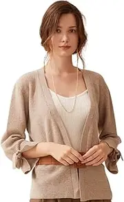 [ZHILI] Women's Open Front Lacing Bow Cuffs 100% Cashmere Cardigan Sweater