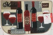 TEXTURED KITCHEN RUG (nonskid)(16"x24") 3 WINE BOTTLES & 4 GLASSES, D Shape, KD