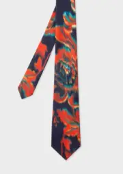 Paul Smith Men's Silk Tie Navy 'Disrupted Rose' Bold Colorful Print NEW Tag $125