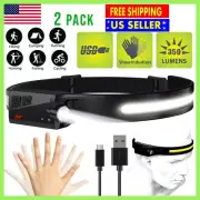 2X COB LED Headlamp Headlight Band Torch Flashlight USB Rechargeable Waterproof