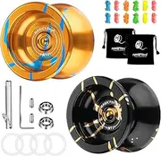 MAGICYOYO N11 Professional Unresponsive Yoyo Alloy Aluminum YoYo Ball with with Responsive Bearings Kit, 2 Bags and 12 Yoyo Strings - N11 Black Golden and N11 Golden Blue