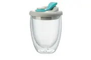 Double Walled Glass Juice Cup With Silicone Leak-Proof Cover-Blue