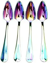 Stainless Steel Grapefruit Sets, Rainbow Magic Mirror Finish Serrated Grapefruit Spoons,Wholesale Dessert Spoon - 4 Pieces