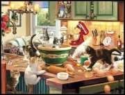 Kitten Kitchen Caper - Counted Cross Stitch Patterns - Color & BW Symbols Chart