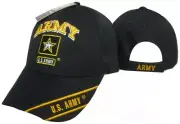 U.S. Army Emblem Black Star Gold Letters on Bill Embroidered Cap Hat (Licensed)