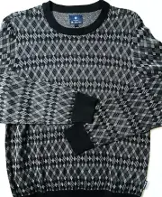 Ben Sherman Mens L Black Argyle Fair Isle Crewneck Sweater