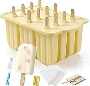 Popsicle Molds, MEETRUE 12 Pieces Silicone Popsicle Molds Easy-Release BPA-Free Popsicle Maker Molds Ice Pop Molds Homemade Popsicle Ice Pop Maker with 50PCS Popsicle Sticks+Cleaning Brush, Yellow