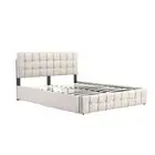 Design Square Button Tufted Modern Bed Frame Double Size With Storage Queen Beig
