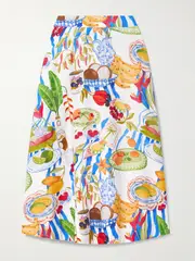 [Farm Rio] Farm Rio - Printed Linen-blend Midi Skirt - Multi - xx small xx small Multi