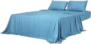 Dreamz Bamboo Sheet Set with Flat Sheet, Fitted Sheet, and 2 Pillowcases - Cool, Soft, Breathable, Hypoallergenic, Anti-Wrinkle, Elastic-Edged, Machine Washable, Easy Care(Queen, Blue)