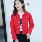Long Sleeve Winter Slim White Black Jeans Top For Women Solid Denim Jacket Women Short Overcoat Ladies Jackets Tops 4866 red L