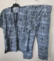 2pc Set African Short Sleeve Shirt & Pants Tribal Native African Retro Sz XL New