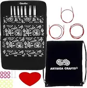 [ChiaoGoo] Knitting Needles Interchangeable Twist Red Lace Small 4-Inch Needle Set Bundle with 1 Artsiga Crafts Project Bag 7400-S
