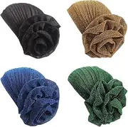 [Generic] Women Elastic Glitter Big Flower Turban Chemo Beanie Hair Loss Chemo Cap Hat