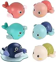 Enliansgo Bath Toy,Cute Animal Clockwork Bathtub Swimming Pool Toy, Baby Bath Toys Turtle Game for 1-3 Year Olds Toddler Kids Paddling Pool Toys with 6 Toys, Boys & Girls Water Bath Toy Set