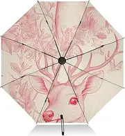 [PDZRMY] UV Protection Travel Umbrella Abstruct Deer Pattern Compact for Rain and Sun - Auto Open and Close UPF 50+ Windproof Portable 46” Sun Umbrella for Women and Men