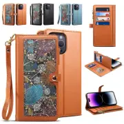 Leather Case Zipper Wallet Flip Cover For iPhone 14 13 12 11 Pro Max XS XR 8 7 6