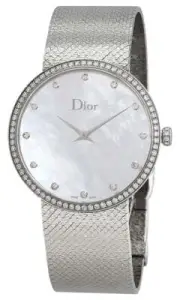 Dior La D de Dior Satine Steel Mother-of-Pearl Diamonds Women Watch CD043115M001